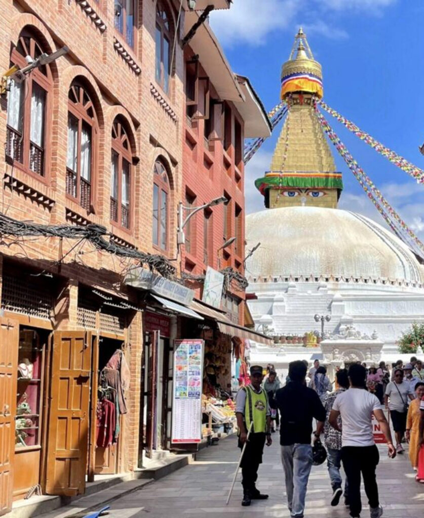 Street leading to Boudhanath Stupa, Kathmandu